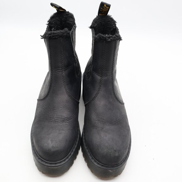 Doc Dr. Martens Rometty FL Faux Fur Lined Chelsea Boots Women's 8 Black Leather - Picture 2 of 12
